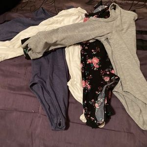 Girls 5/6 flower black cream blue gray long sleeve bodysuit